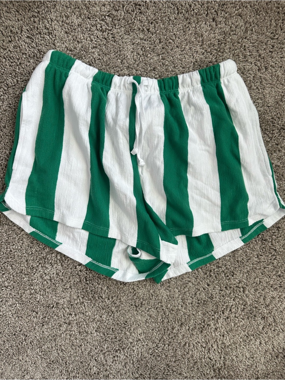 No Boundaries Green and White Striped Athletic Shorts